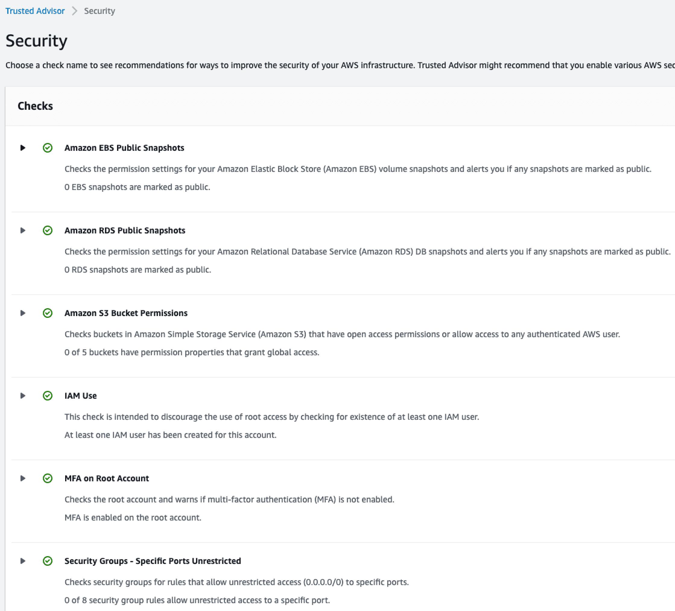 Trusted Advisor 실행 결과
